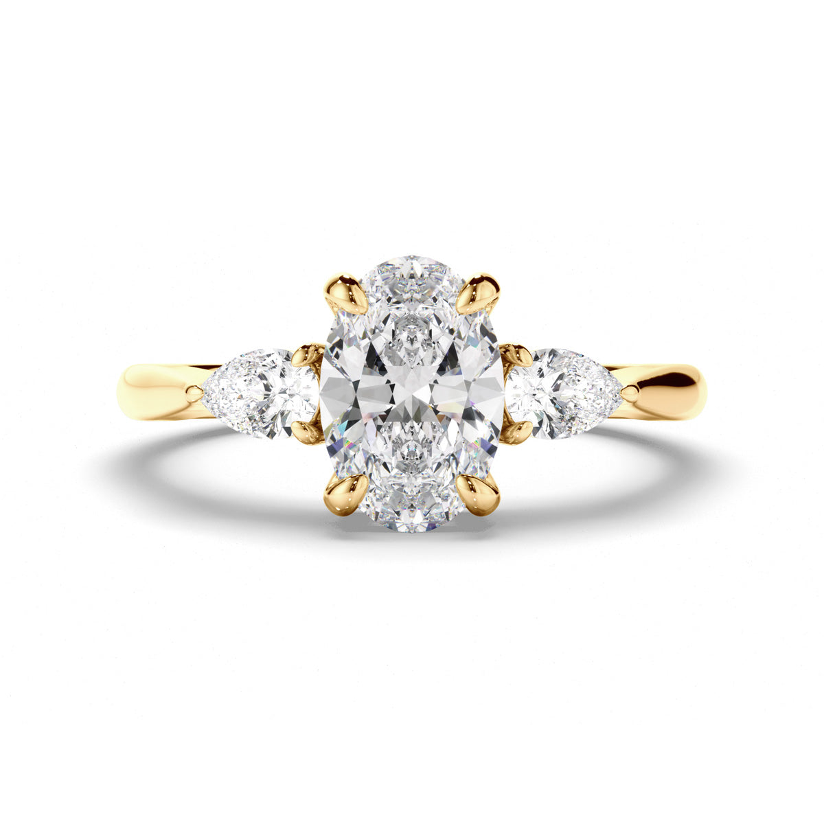 Oval Cut Diamond Trilogy Engagement Ring with Pear Sides