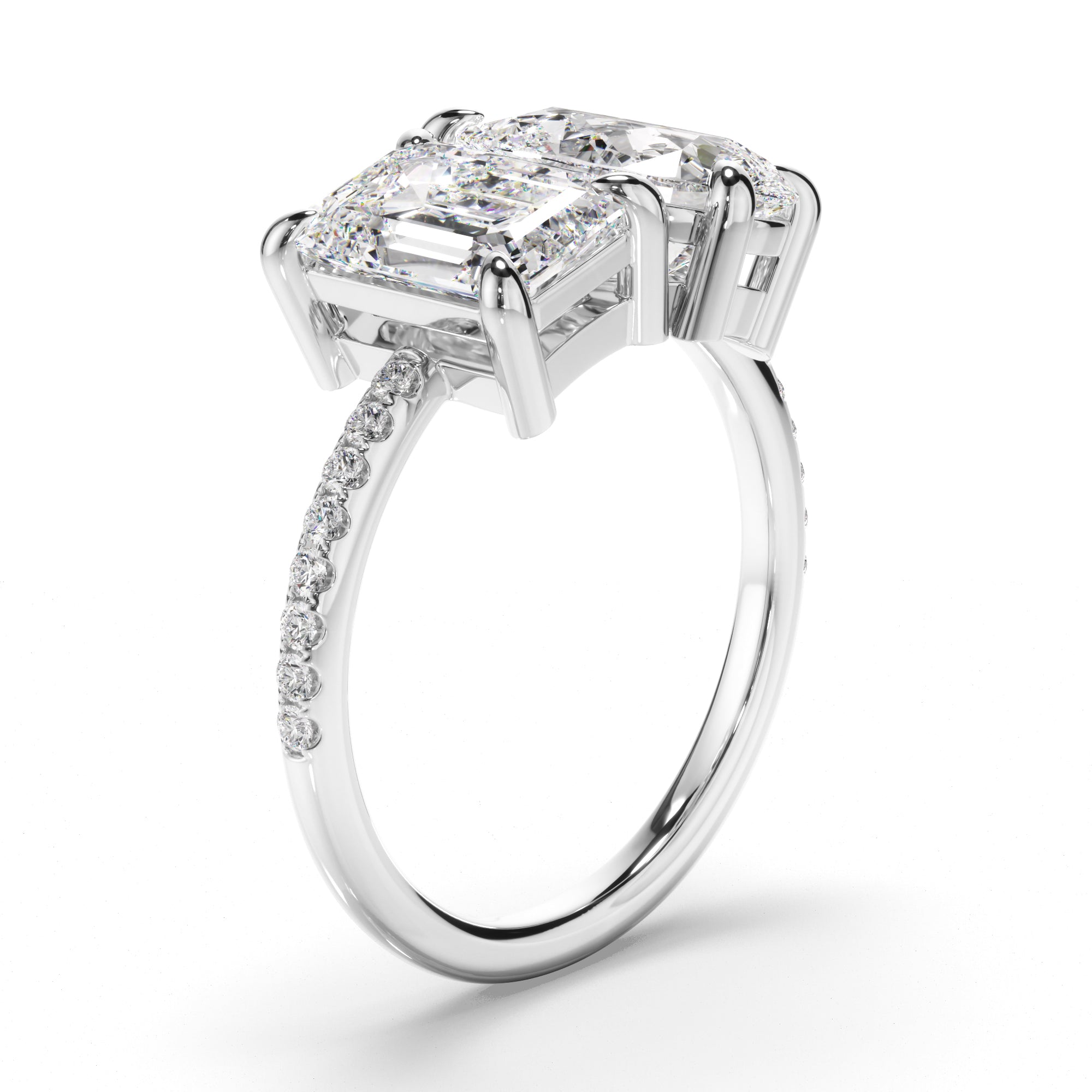 Emerald & Pear Cut Diamond Toi et Moi Engagement Ring