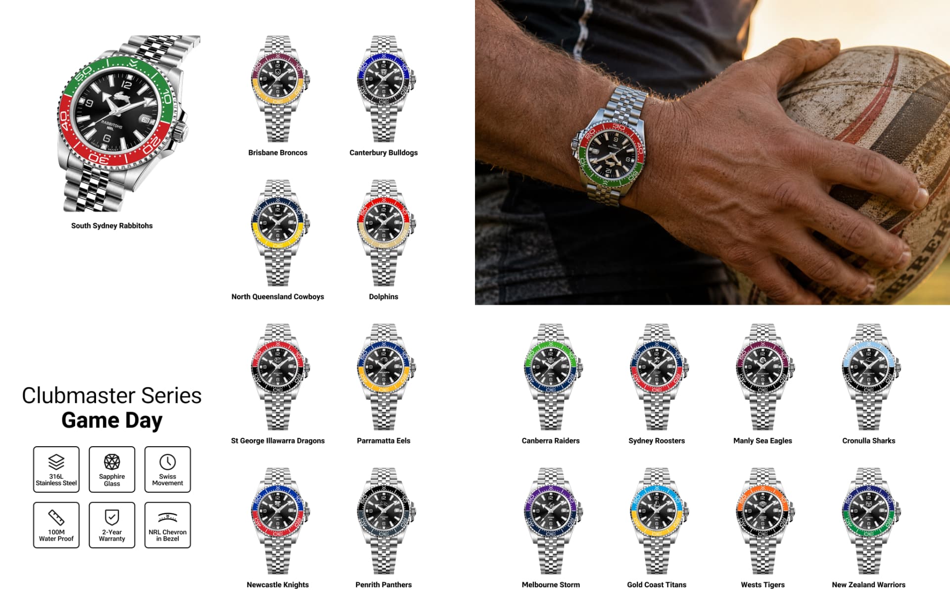Clubmaster Game Day watches arranged across all seventeen NRL clubs
