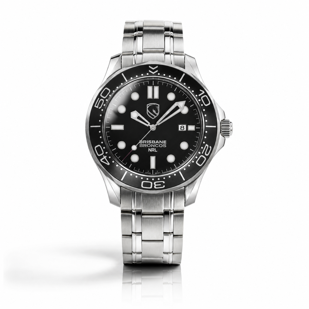 NRL MatchTimer Home Series — 42mm stainless steel case, sapphire crystal, black dial with club badge