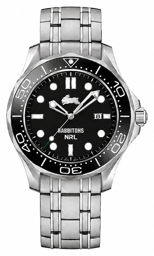 MatchTimer black dial close-up showing club badge, date window and rotating bezel