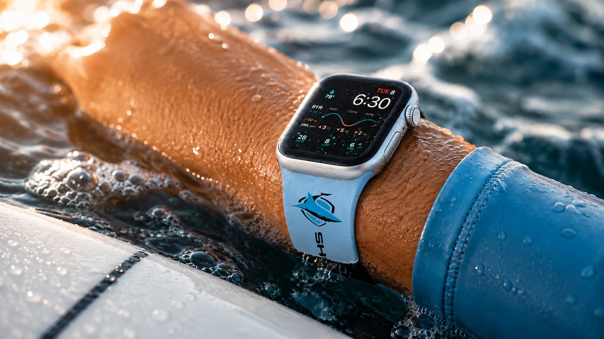 Official NRL Cronulla Sharks Team Watch Band worn in the surf