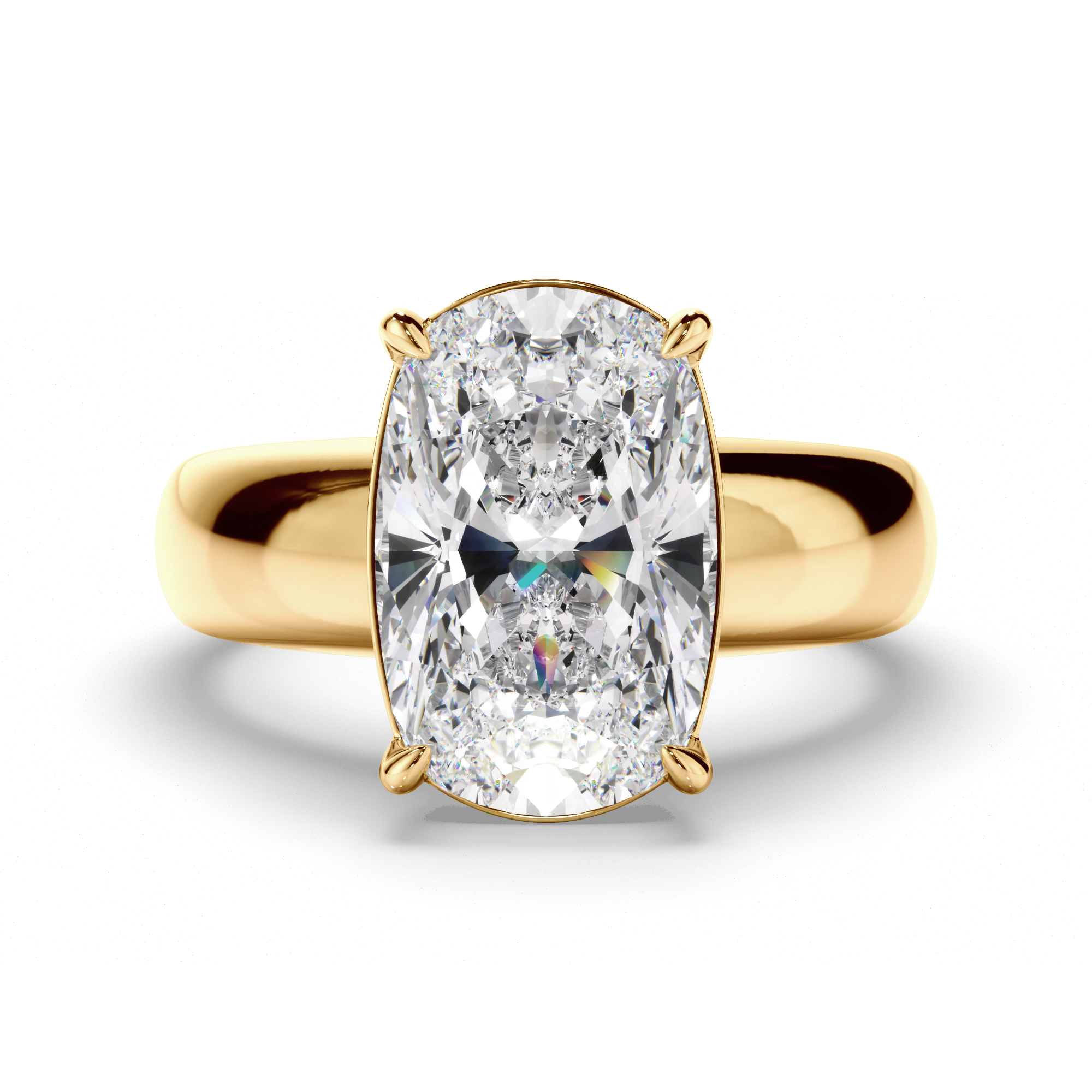 Elongated cushion cut diamond solitaire in 18ct yellow gold