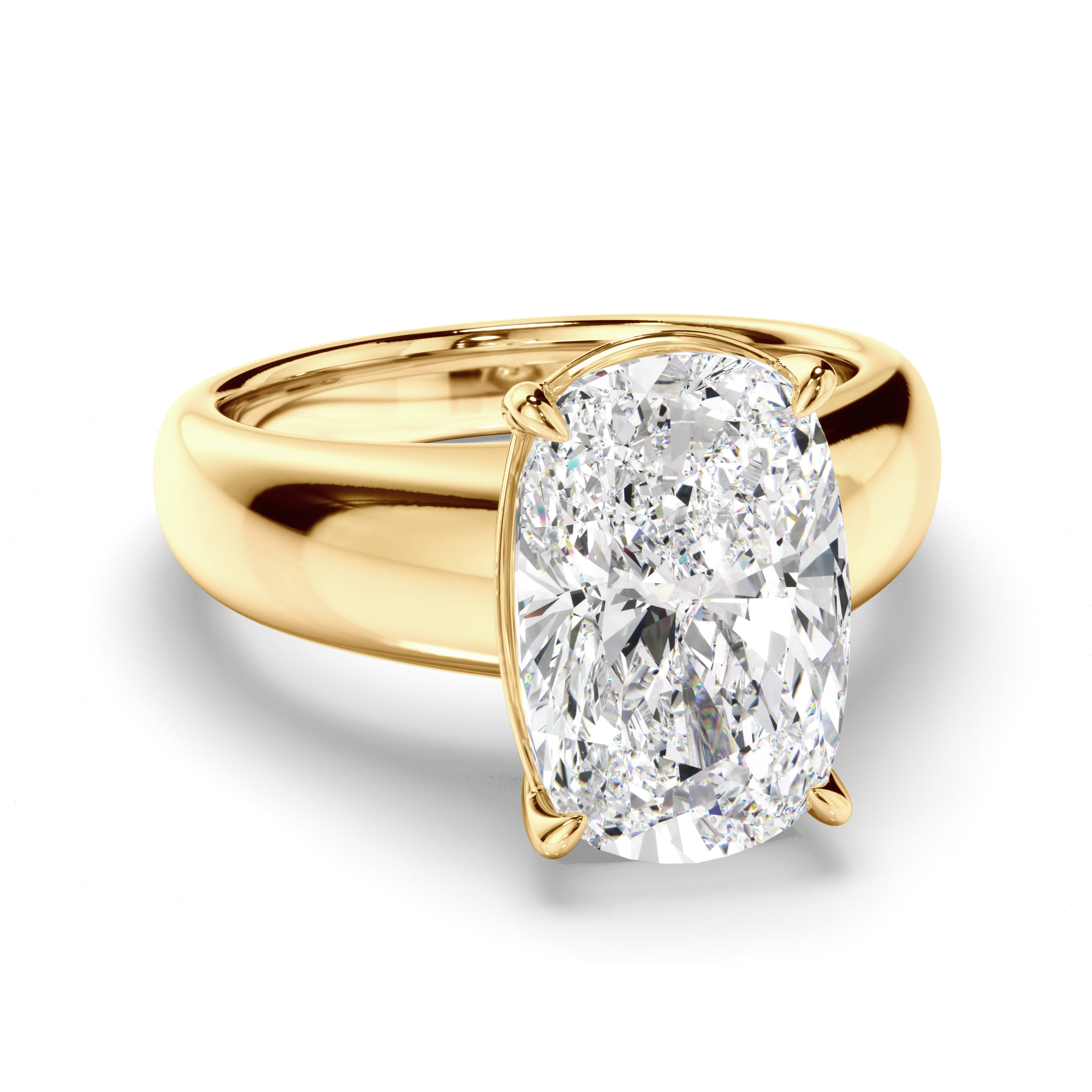 Signature elongated cushion solitaire engagement ring in 18ct yellow gold