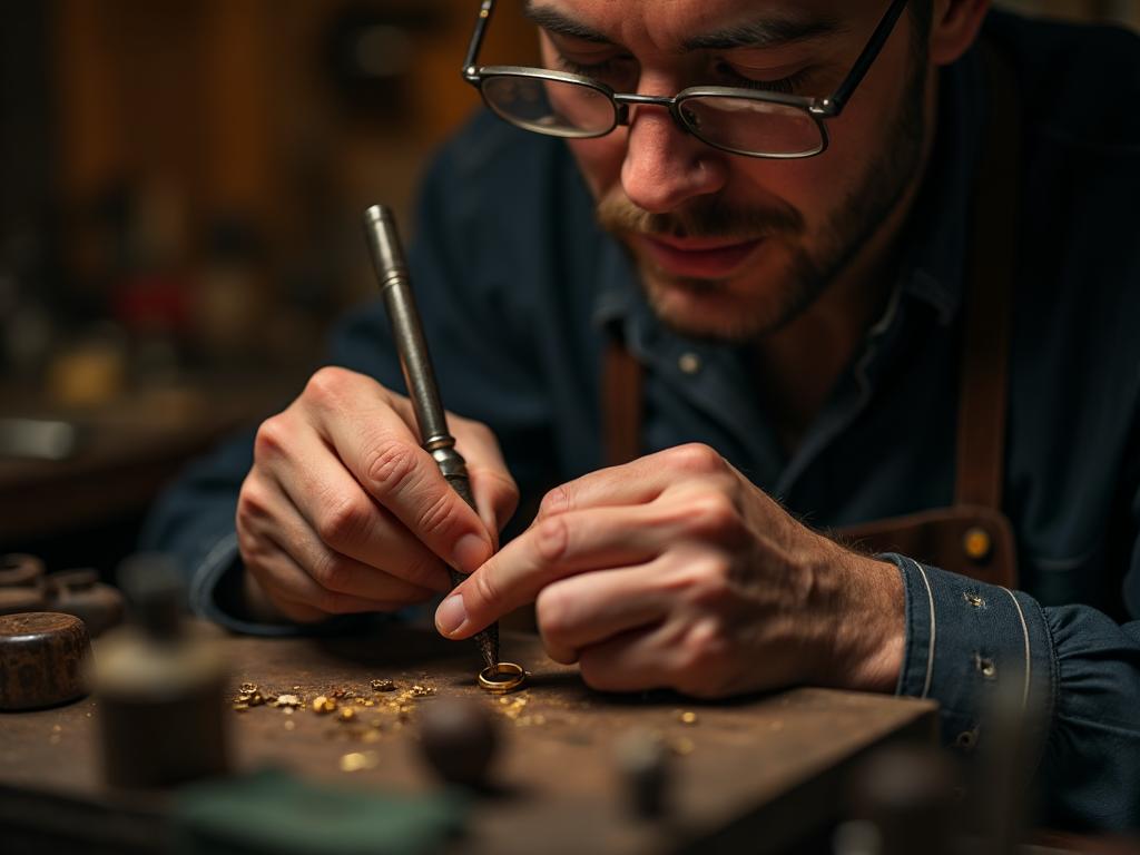 Jeweller crafting a ring by hand at the workbench