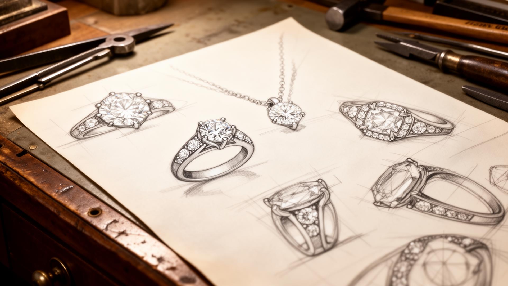 Hand-drawn jewellery design sketches