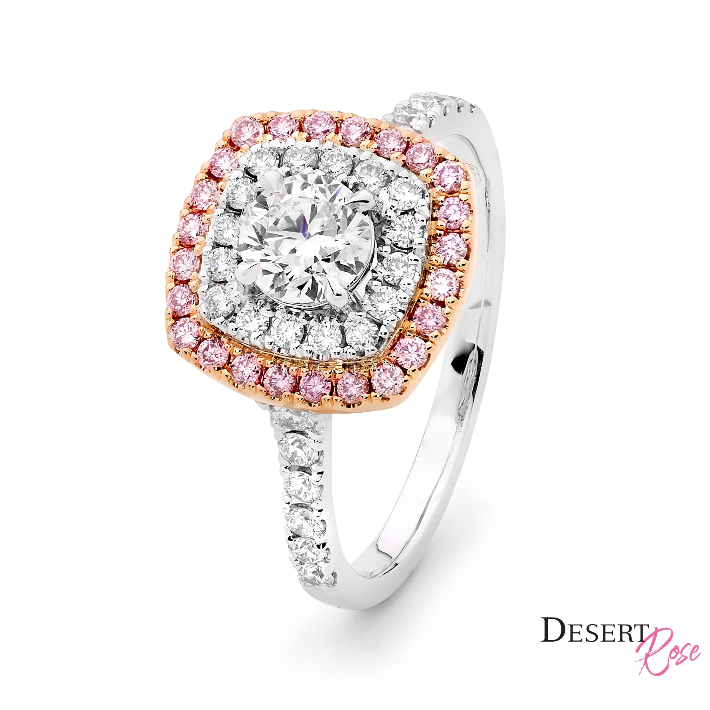 18ct White & Rose Gold Pink Diamond Double Halo Engagement Ring