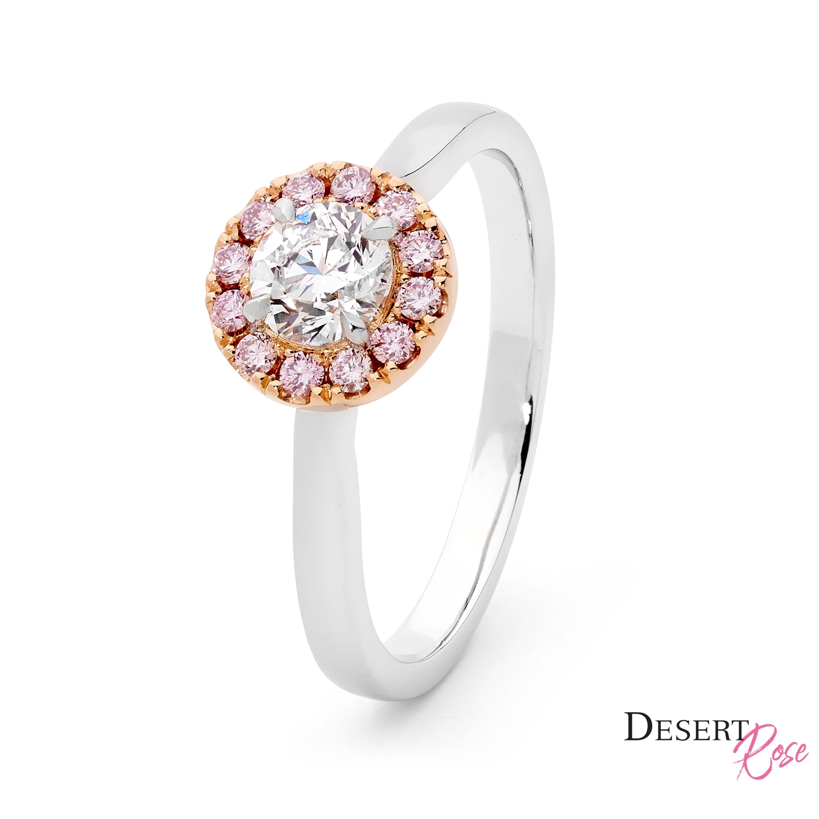 18ct White & Rose Gold Pink Diamond Halo Engagement Ring