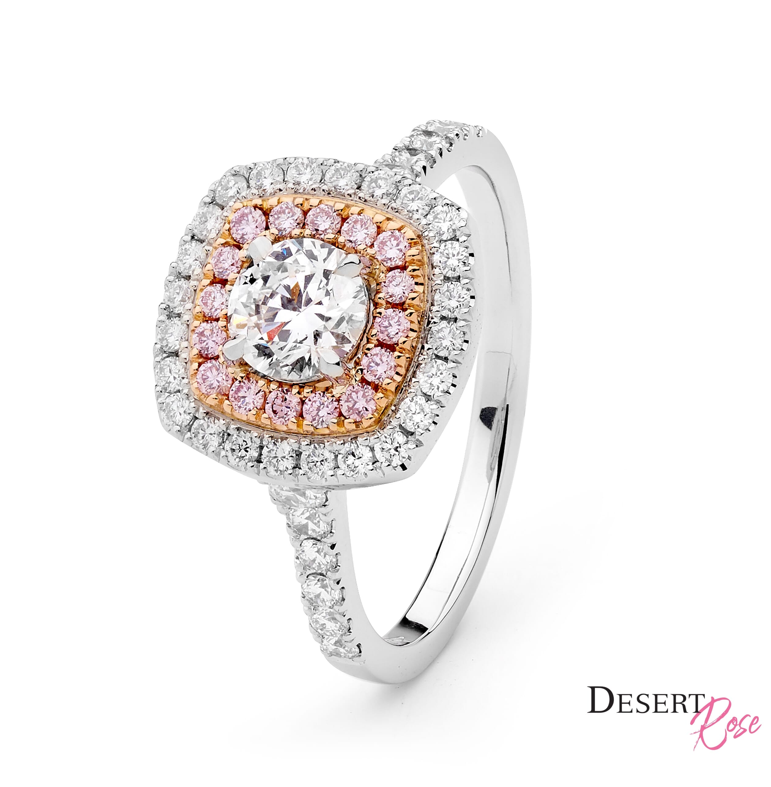 18ct White & Rose Gold Round Brilliant Double Halo Engagment Ring