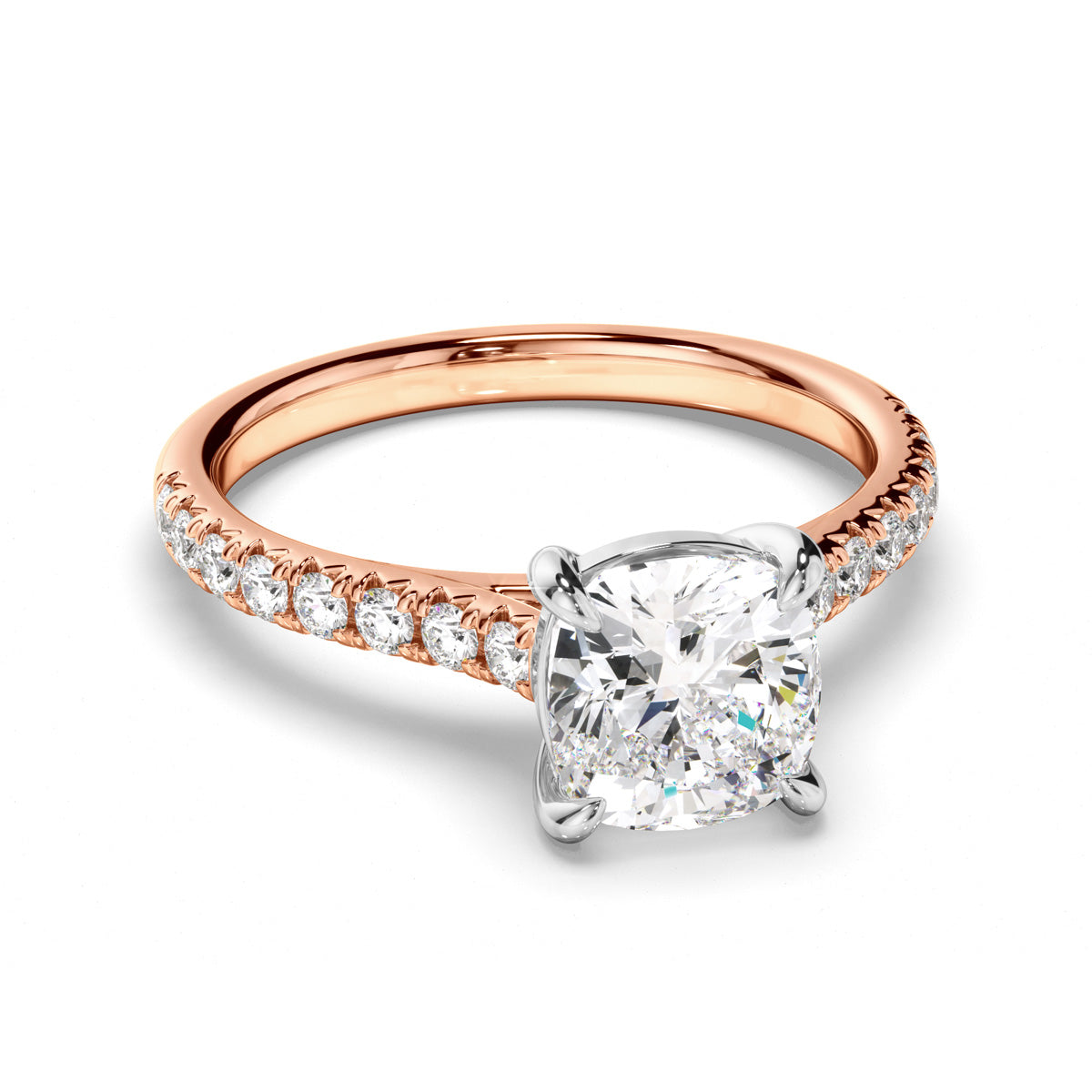 Cushion Cut Diamond Solitaire Engagement Ring With Diamond Sides