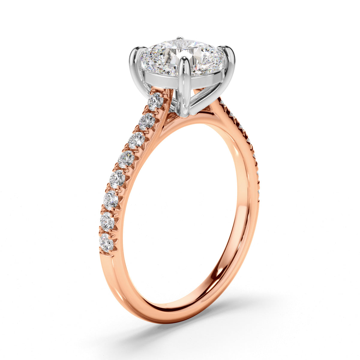 Cushion Cut Diamond Solitaire Engagement Ring With Diamond Sides