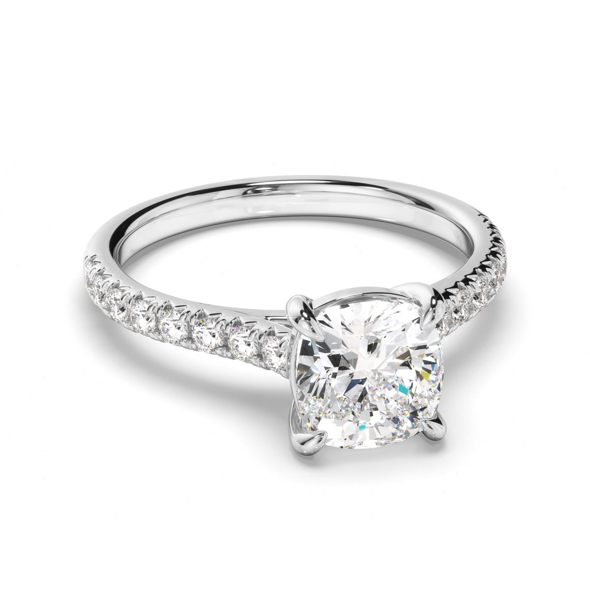 Cushion Cut Diamond Solitaire Engagement Ring with Diamond Sides