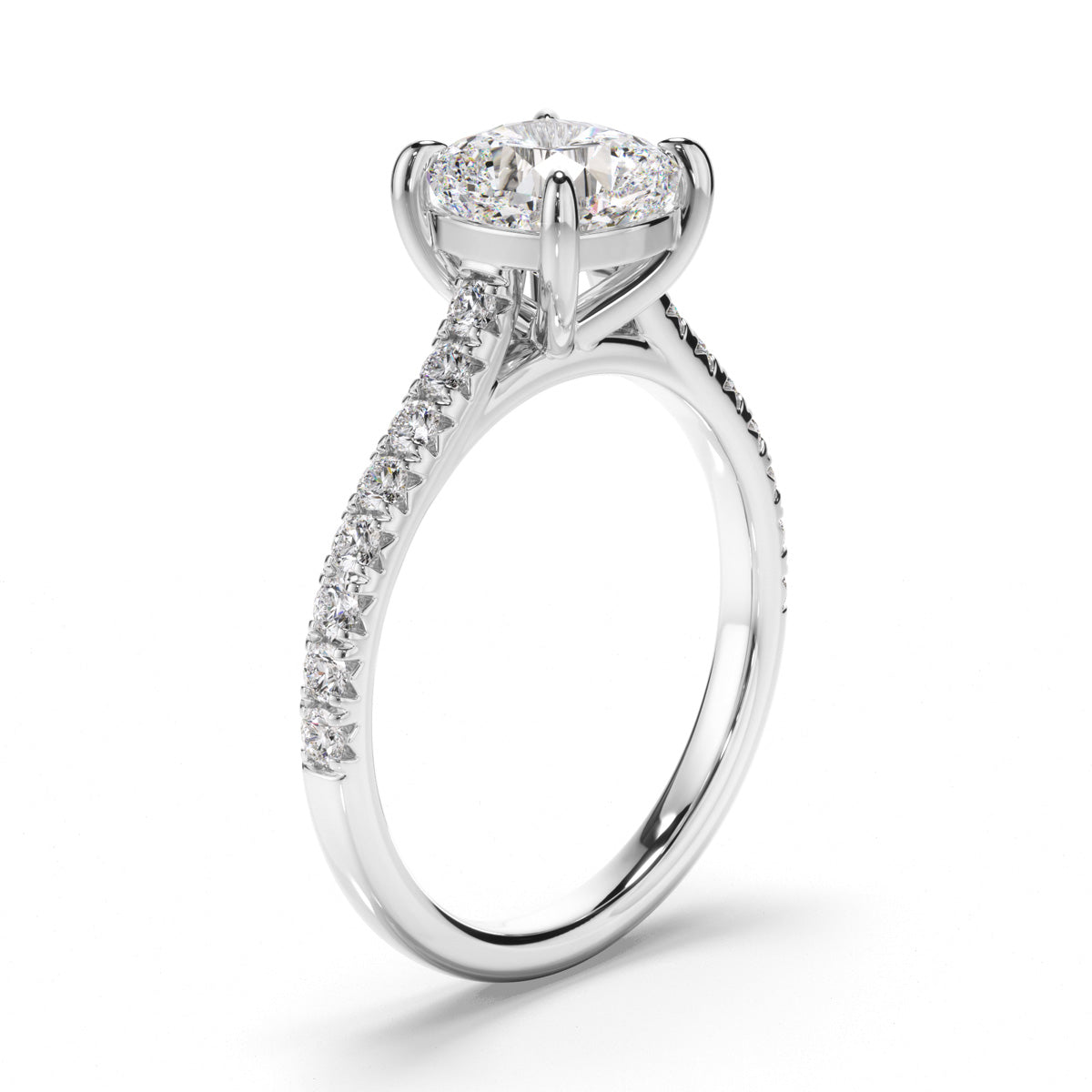 Cushion Cut Diamond Solitaire Engagement Ring with Diamond Sides