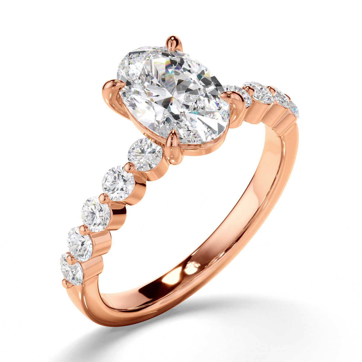 Oval Cut Diamond Engagement Ring with Diamond Sides