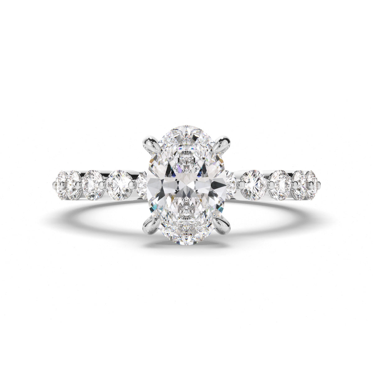 Oval Cut Diamond Engagement Ring with Diamond Sides