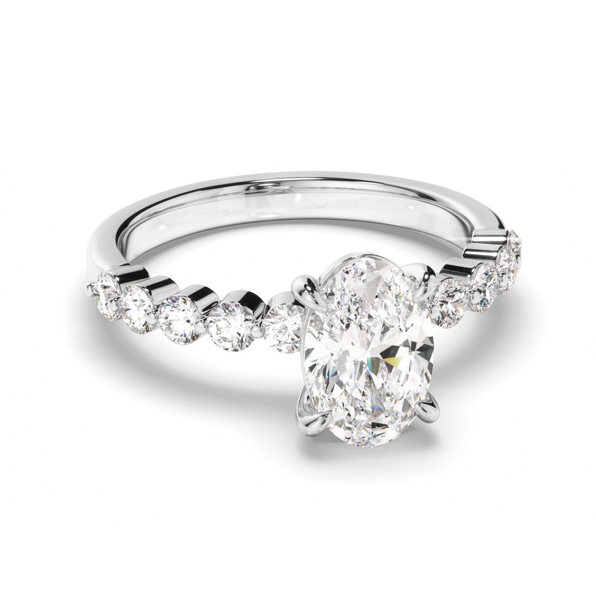 Oval Cut Diamond Engagement Ring with Diamond Sides