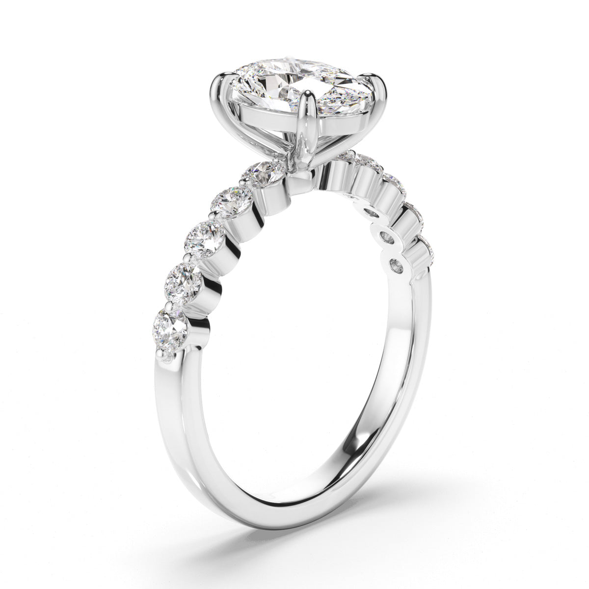 Oval Cut Diamond Engagement Ring with Diamond Sides