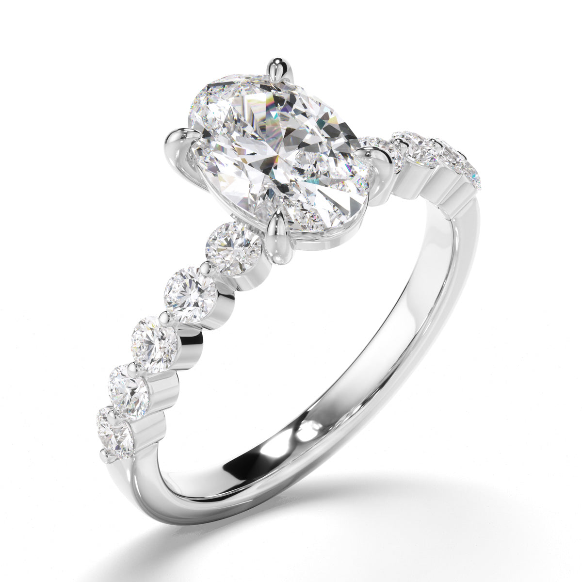 Oval Cut Diamond Engagement Ring with Diamond Sides