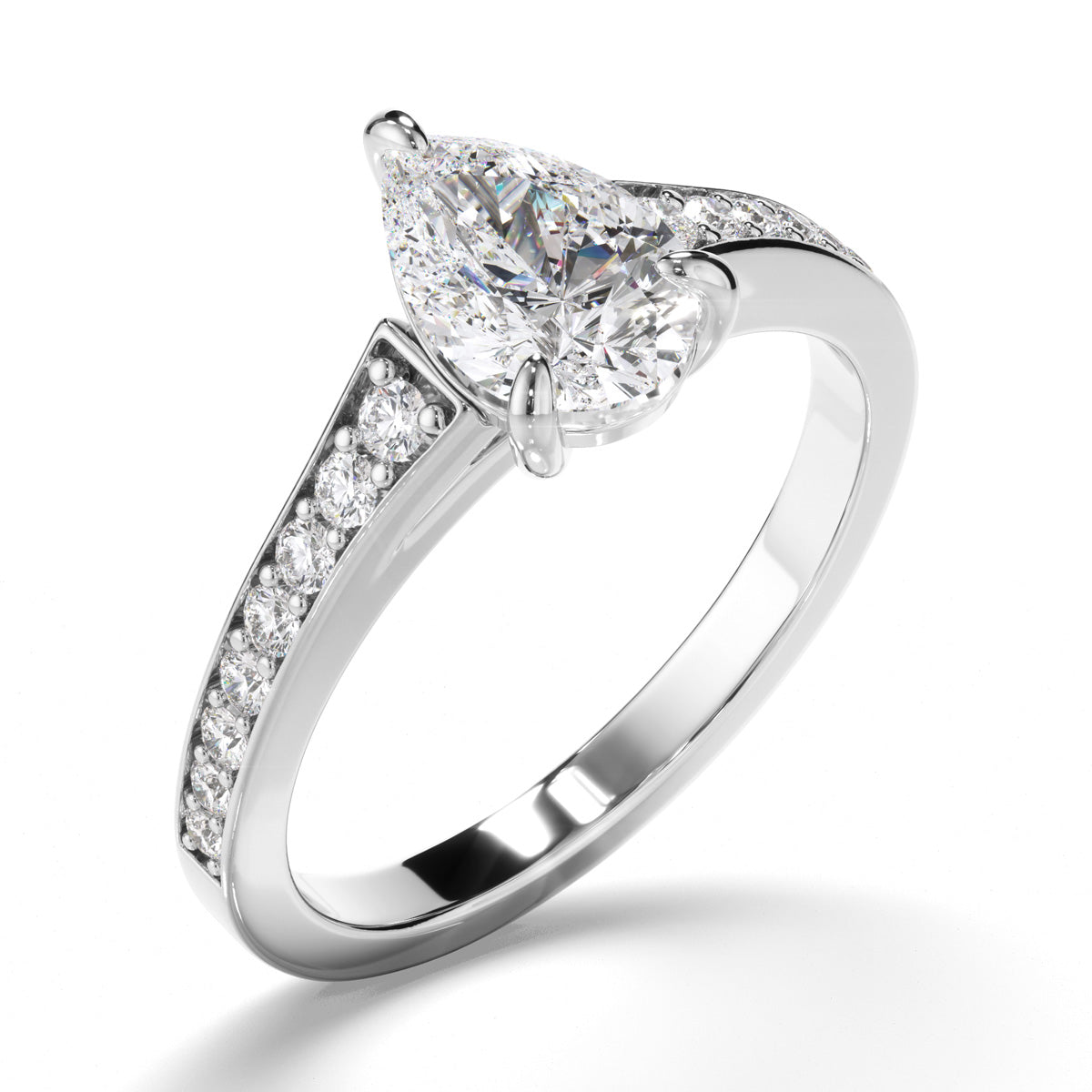 Pear Cut Diamond Engagement Ring with Diamond Sides