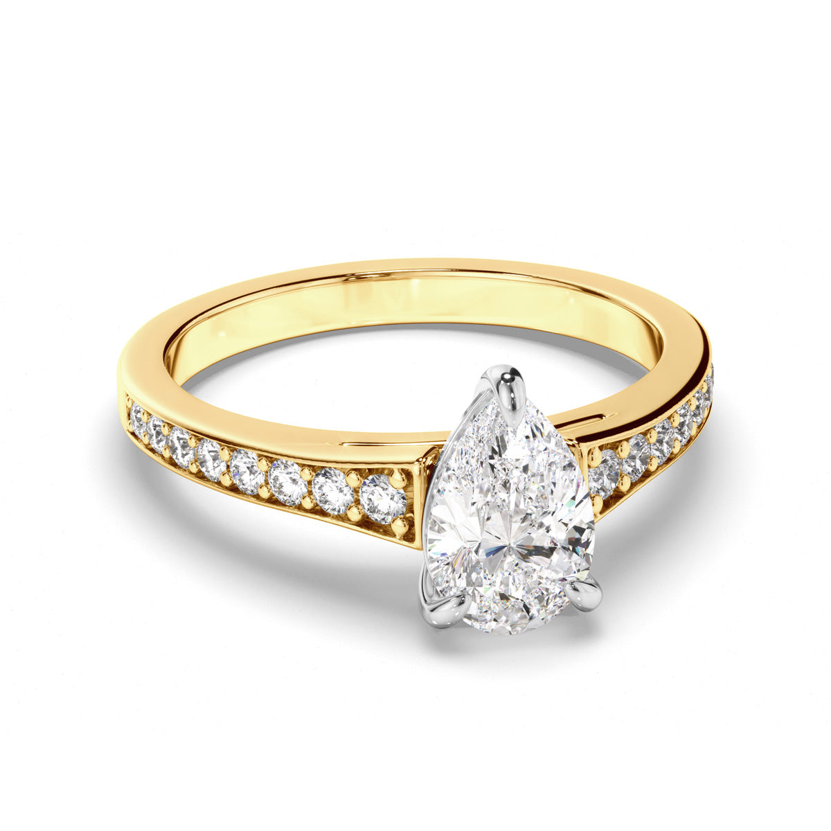 Pear Cut Diamond Engagement Ring with Diamond Sides