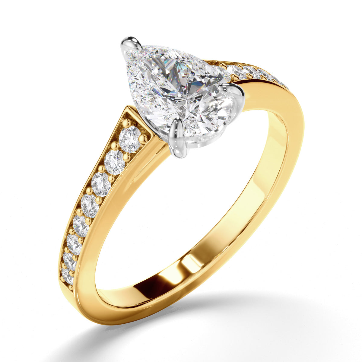 Pear Cut Diamond Engagement Ring with Diamond Sides