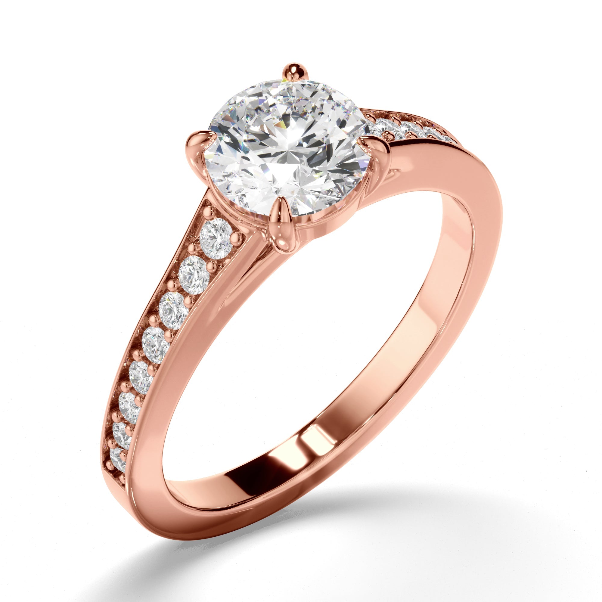 Round Brilliant Cut Diamond Engagement Ring with Diamond Sides